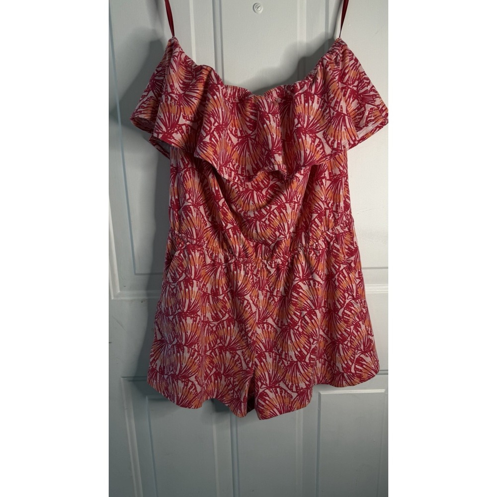 Vineyard Vines Off-Shoulder Ruffle Tropical Floral Romper Pink/Orange S